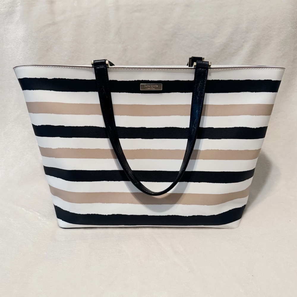 Kate Spade Grant Street Jules Large Tote Grainy Vinyl Striped Laptop Travel Bag